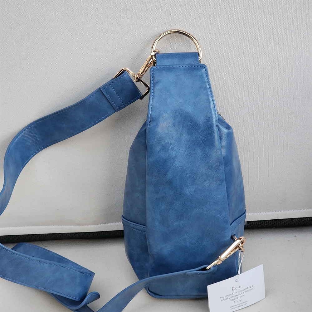 Pretty Simple Women's Waverly Navy Woven Vegan Leather Sling Crossbody Bag - Picture 7 of 7